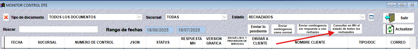 Botón Consultar en MH el estado de todos los rechazados