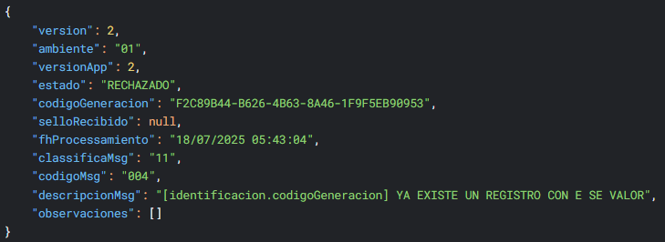 DTE Rechazado por Código de Generación Existente