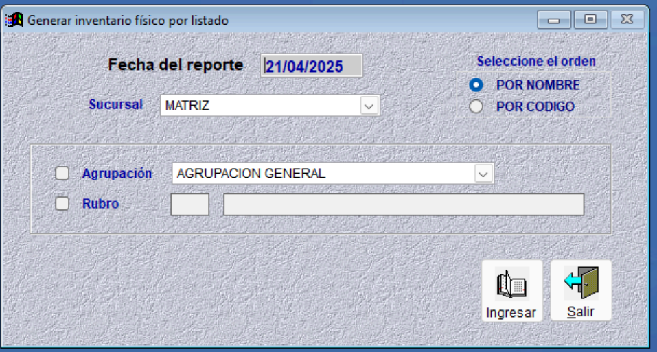 Datos del inventario físico
