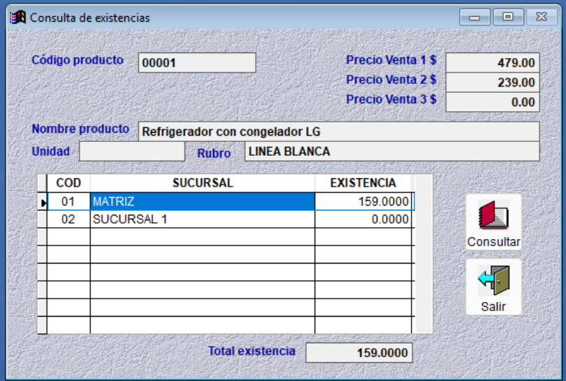 Existencia de producto