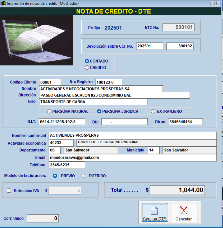 Generar nota de crédito