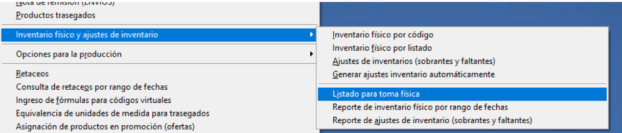 Listado para toma física
