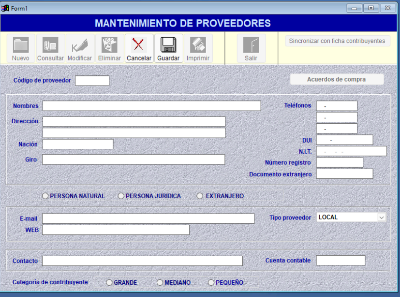 Mantenimiento de proveedores