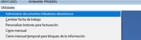 Menú Administrar Documentos Tributarios Electrónicos