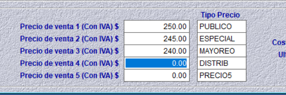 Precios de venta