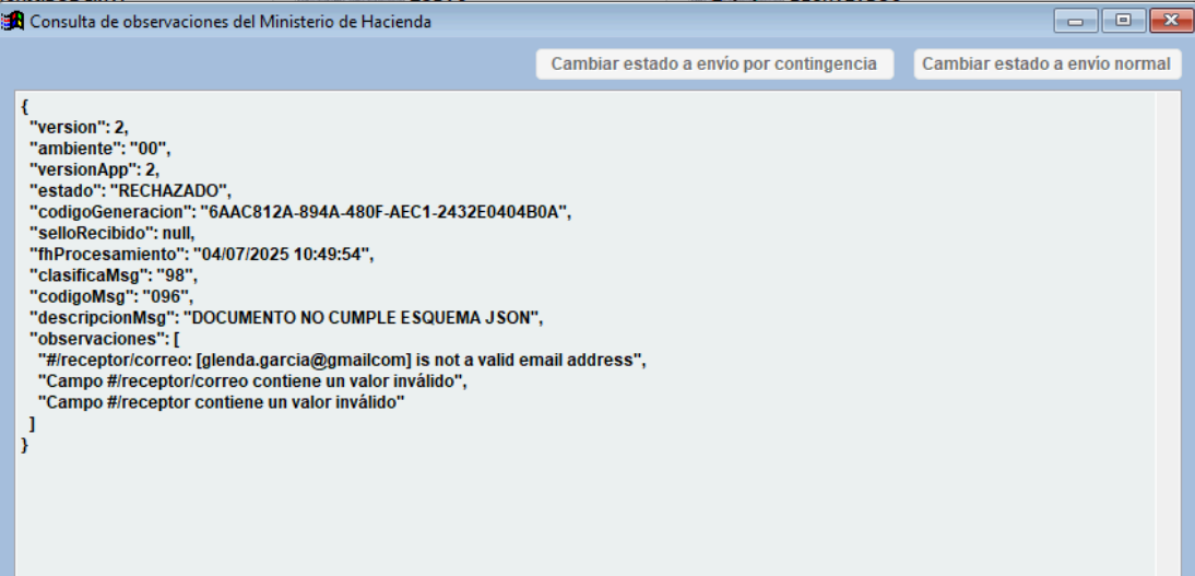 Ventana RESPUESTA MH
