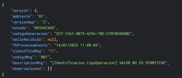 DTE Rechazado por Valor Tipo Operación No Permitido
